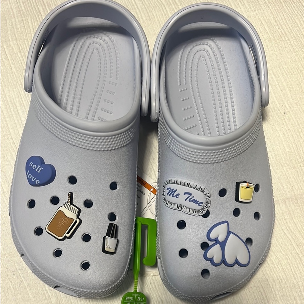 Women classic self care light blueish gray crocs with jibbetts